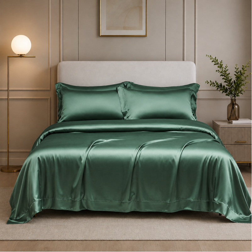 Комплект постельного белья 100% натуральный шелк сорт Mulberry 30-12 Green Mirage