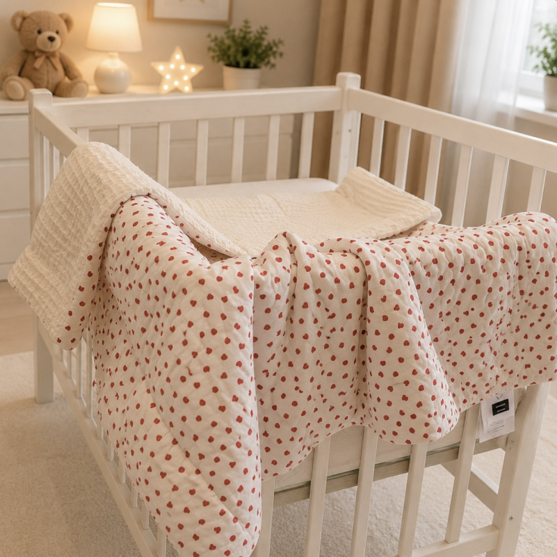 Детский плед №047 Poplin Waffle 01 Little hearts