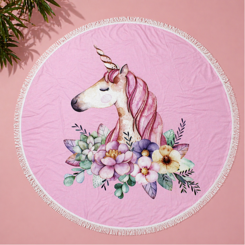 Пляжное полотенце №5076 Summer Time Pink Unicorn girl