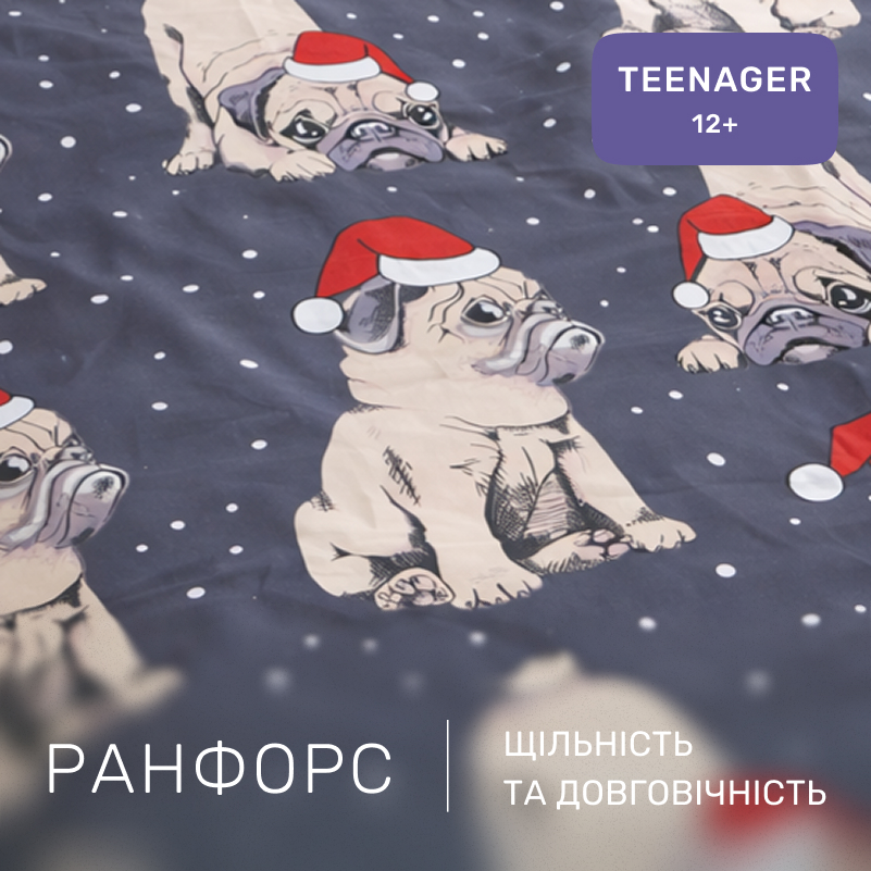 Комплект постельного белья Ranforce Elite TEENAGER 17-0598 New Year's pug - 1