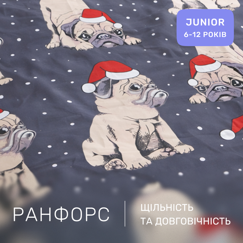 Комплект постельного белья Ranforce Elite JUNIOR 17-0598 New Year's pug - 1