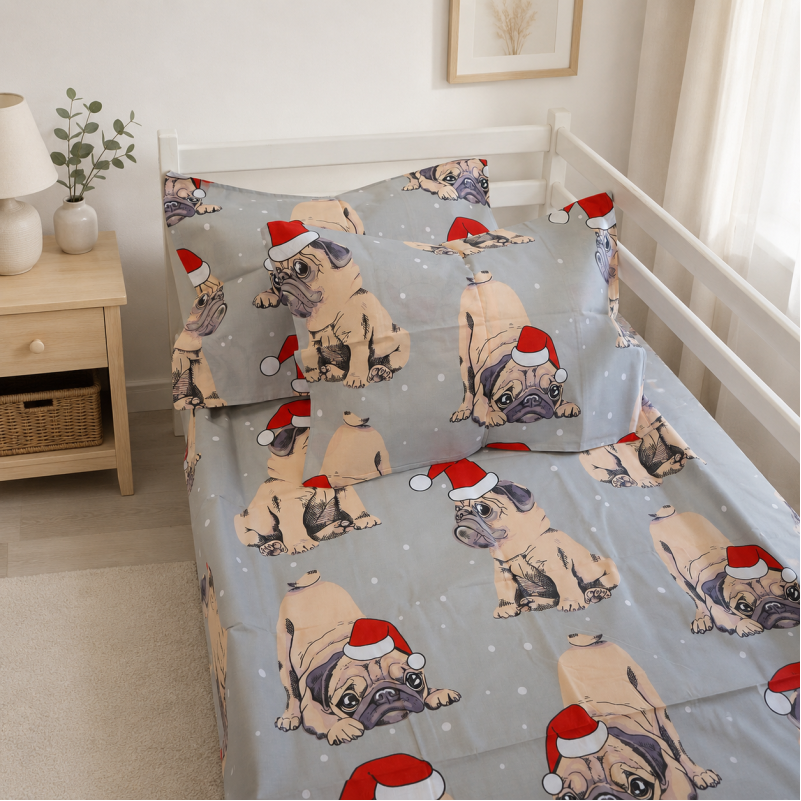 Комплект постельного белья Бязь TEENAGER 17-0599 New Year's pug Grey - 4
