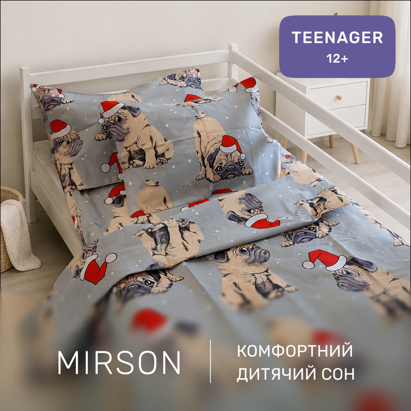 Комплект постельного белья Бязь TEENAGER 17-0599 New Year's pug Grey - 3