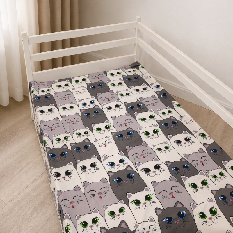 Комплект постельного белья Бязь JUNIOR 17-0635 Кіт Батон Сірий - 6