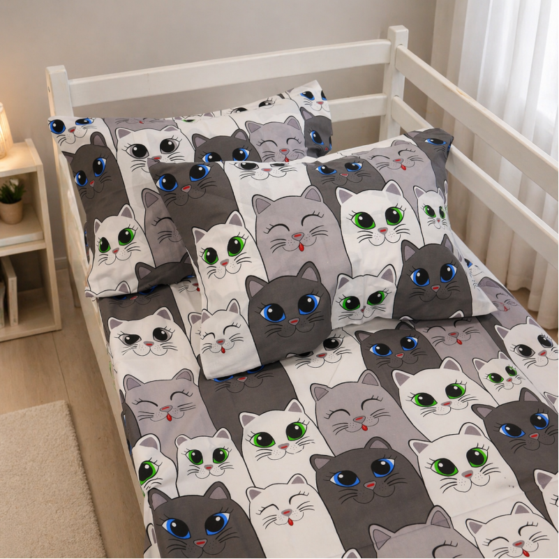 Комплект постельного белья Бязь JUNIOR 17-0635 Кіт Батон Сірий - 5