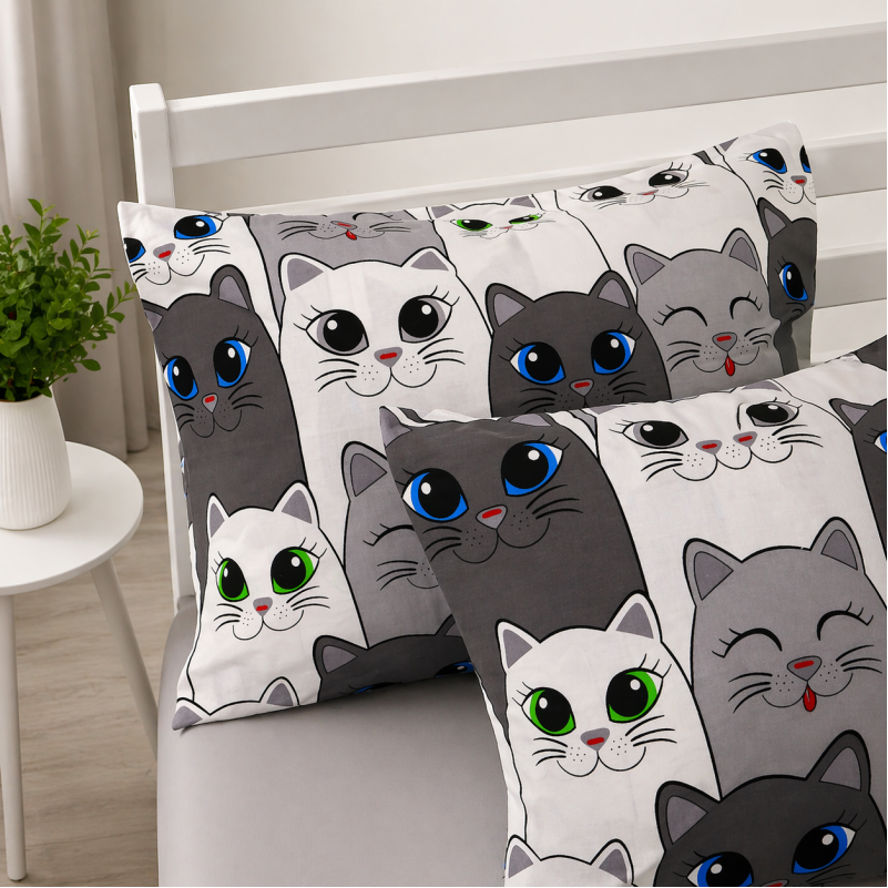 Комплект постельного белья Бязь JUNIOR 17-0635 Кіт Батон Сірий - 4