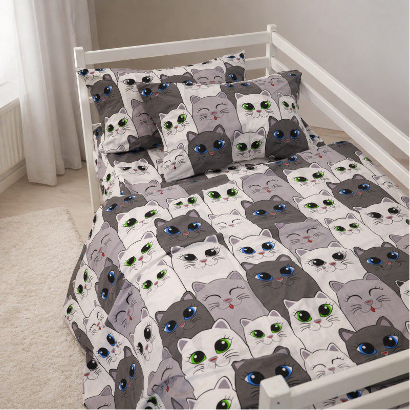 Комплект постельного белья Бязь JUNIOR 17-0635 Кіт Батон Сірий - 7