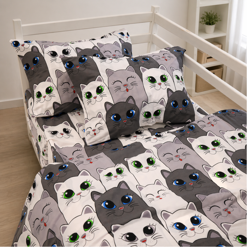 Комплект постельного белья Бязь JUNIOR 17-0635 Кіт Батон Сірий