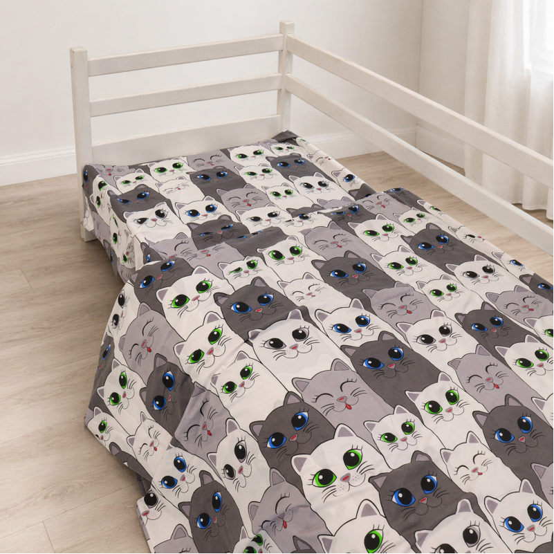 Комплект постельного белья Бязь JUNIOR 17-0635 Кіт Батон Сірий - 8