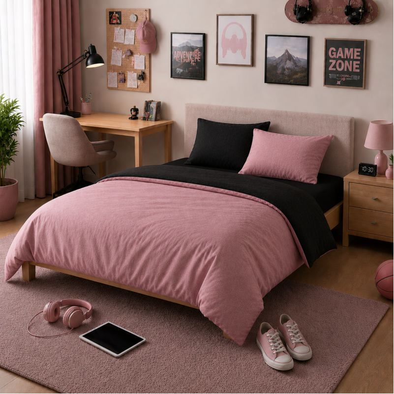 Комплект постельного белья TEENAGER Фланель 002-008 Black/Pink