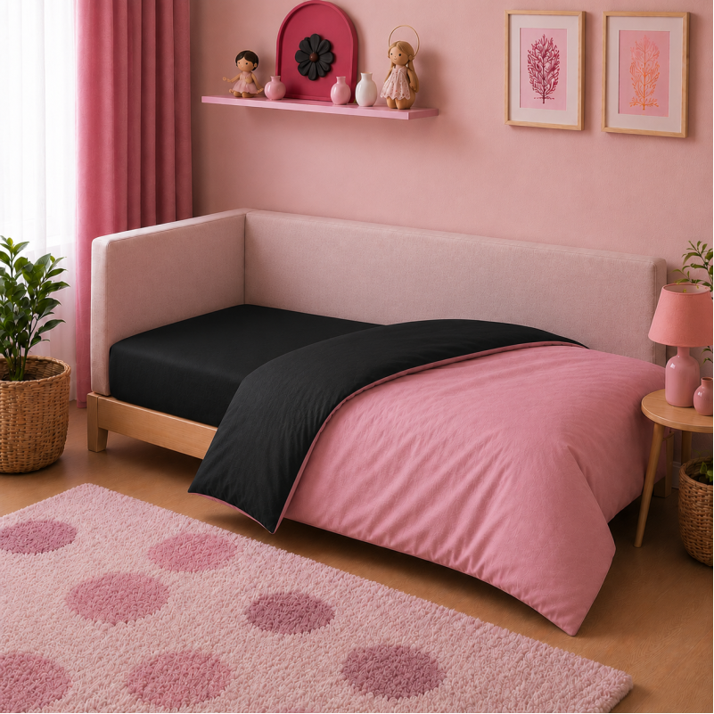 Комплект постільної білизни Фланель JUNIOR Фланель 002-008 Black/Pink Фото - 7