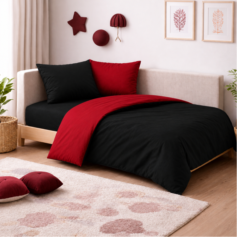 Комплект постельного белья JUNIOR Фланель 002-009 Black/Red