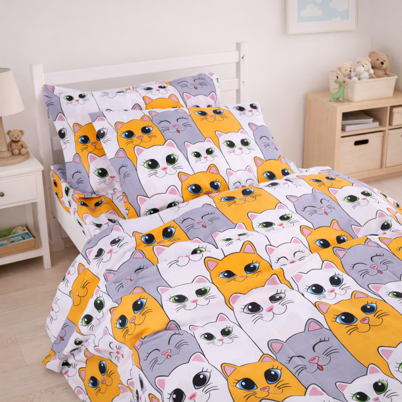 Комплект постельного белья Бязь JUNIOR 17-0636 Кіт батон Помаранчевий - 6