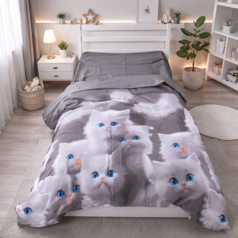 Комплект постельного белья Сатин JUNIOR Kids Time 22-1402 Silvery Cats - 7