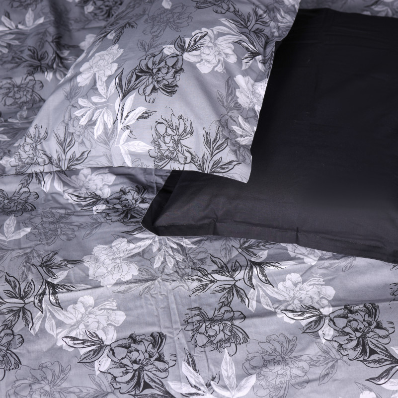 Комплект постільної білизни Поплін 00-8 "Black Flowers" - 1