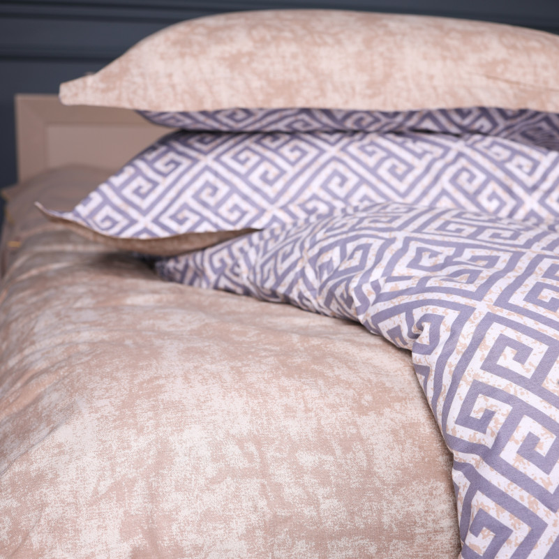 Простынь на резинке Поплин 00-4 "Geometry Beige" - высота 25 см (детские 10 см)