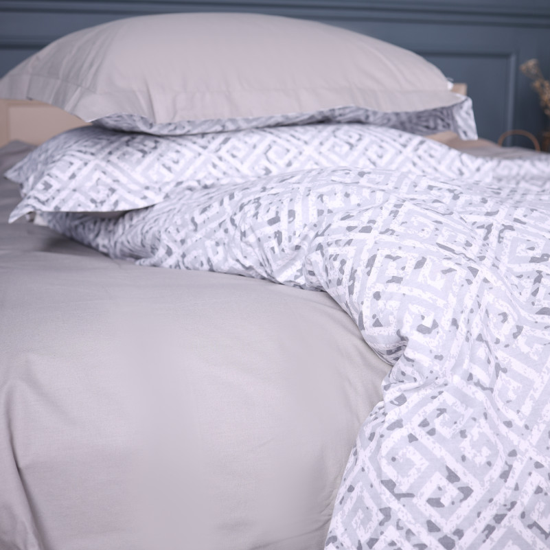 Простынь на резинке Поплин 00-6 "Geometry Grey" - высота 25 см (детские 10 см)