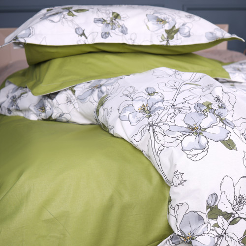 Простынь на резинке Поплин 00-1 "Olive Flowers" - высота 25 см (детские 10 см)