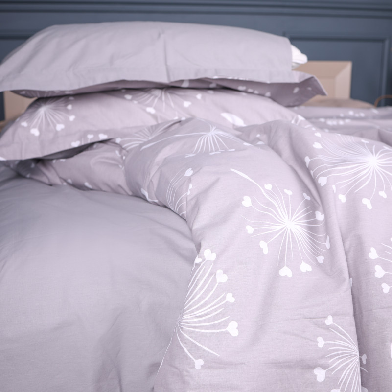 Простынь на резинке Поплин 00-3 "Grey Dandelions" - высота 25 см (детские 10 см) - 1