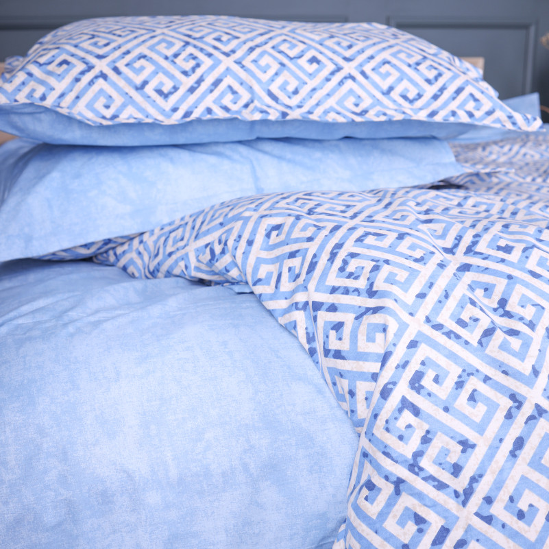 Простынь на резинке Поплин 00-5 "Geometry Blue" - высота 25 см (детские 10 см)