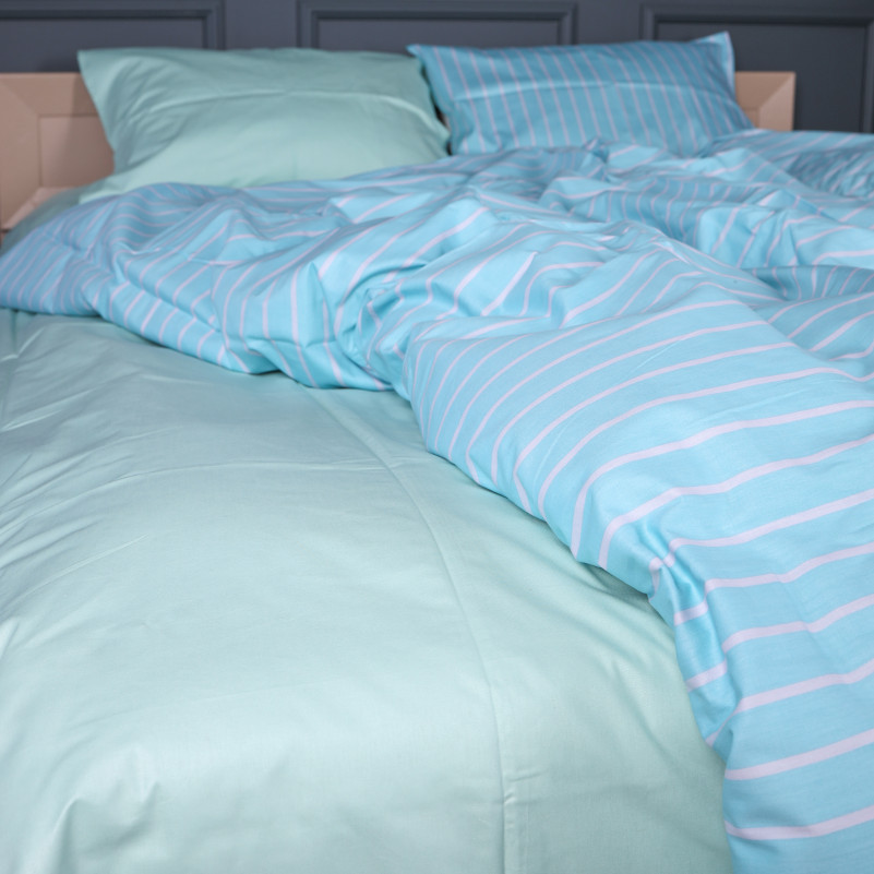 Комплект постельного белья Сатин 22-1466 Seafoam Stripe - 2