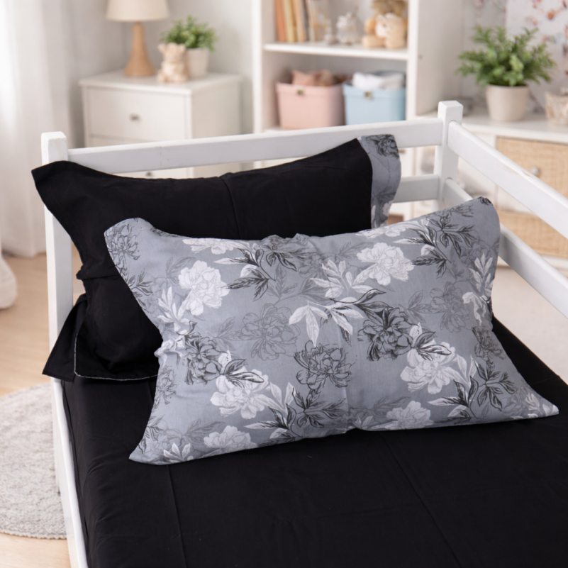 Комплект постельного белья  JUNIOR Poplin 00-8 black flowers - 4