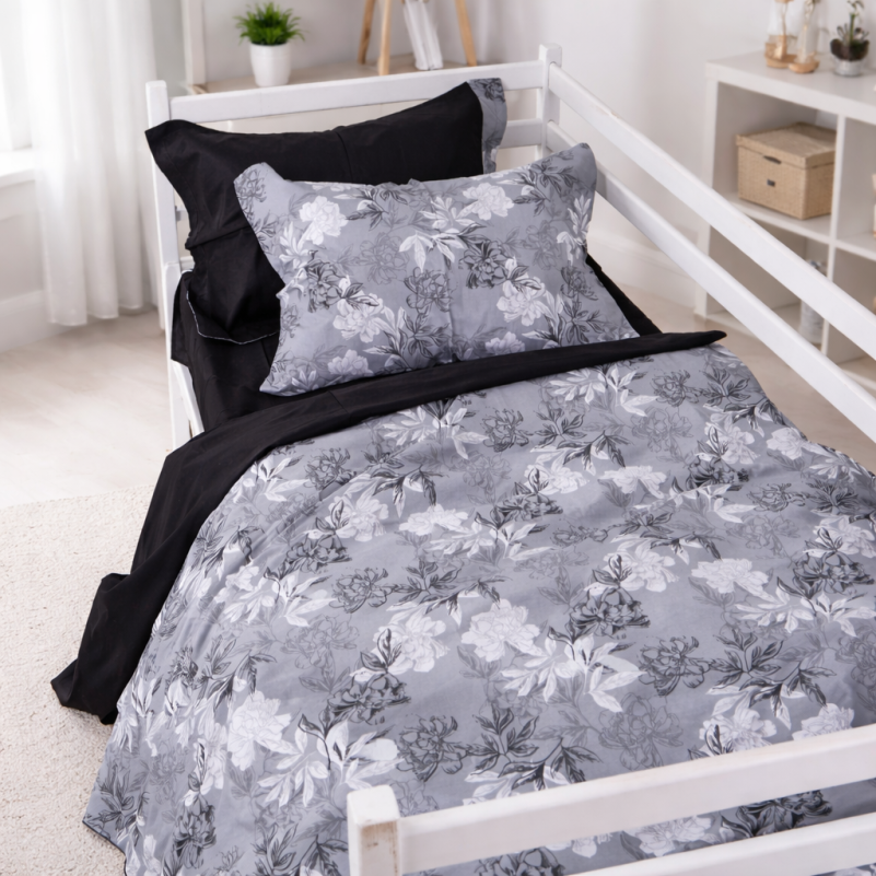Комплект постельного белья  TEENAGER Poplin 00-8 black flowers - 8