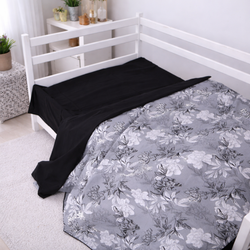 Комплект постельного белья  JUNIOR Poplin 00-8 black flowers - 7