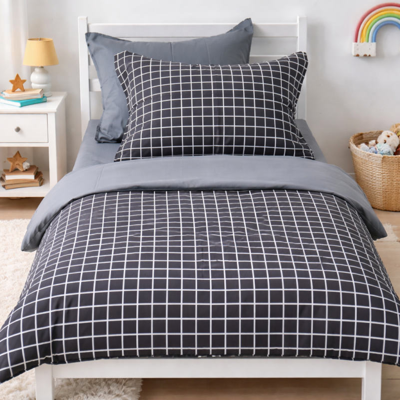 Комплект постельного белья Сатин JUNIOR 22-1372 Silver Checkered - 6