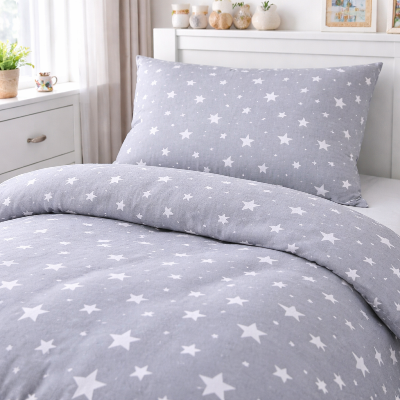 Комплект постельного белья JUNIOR Фланель 012 Grey Stars