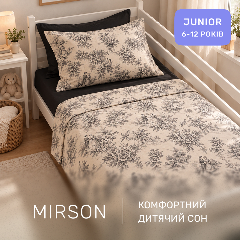 Комплект постельного белья  JUNIOR Poplin 00-8 black flowers - 3