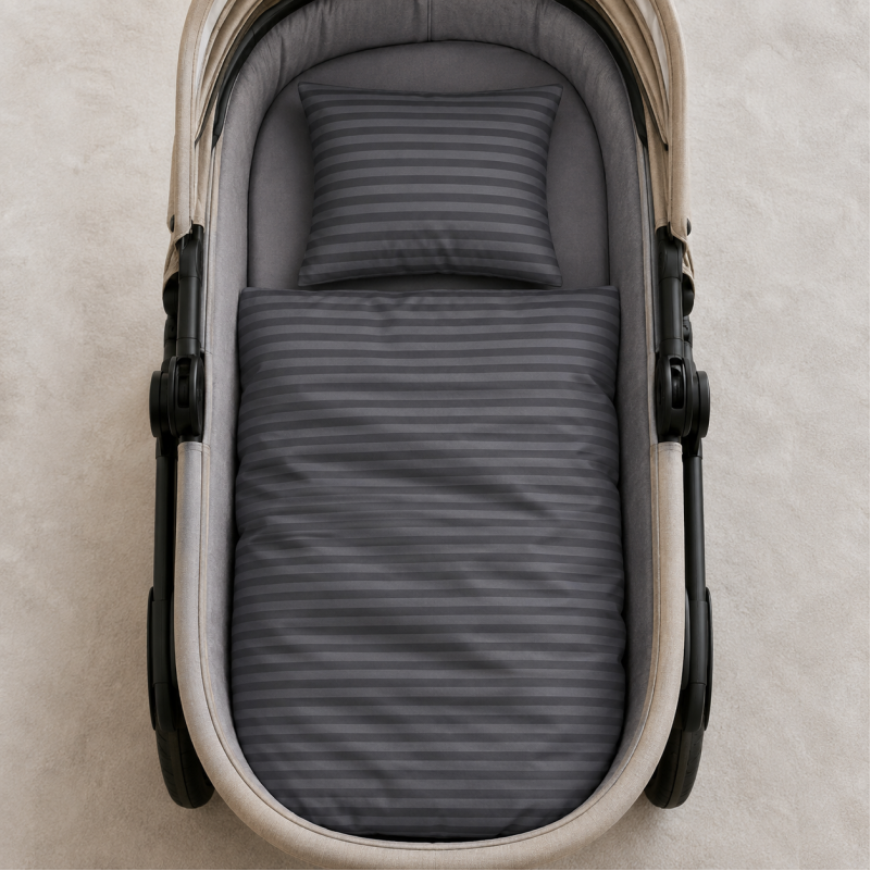 Комплект постельного белья в коляску  60*80 Satin Stripe 30-0012 Dark Gray - 1