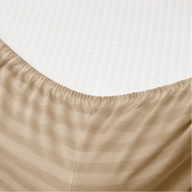 Простирадло на гумці (БЯЗЬ) 17-0610 Stripe Light Brown - высота 25 см (детские 10 см) - 1