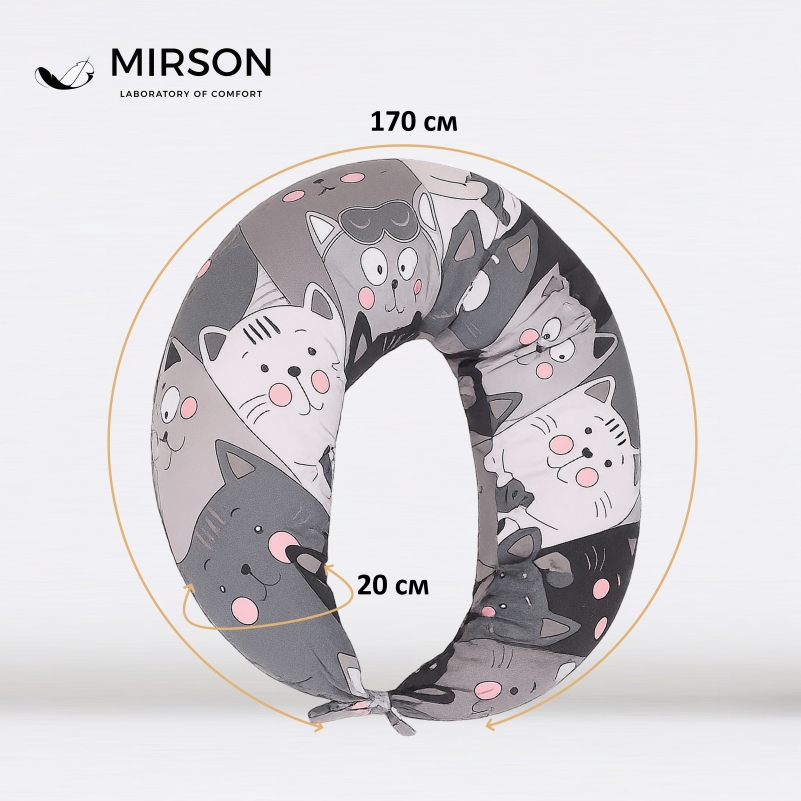 Подушка для беременных и кормления №5025 Color Line 17-0635 Кот Батон Серый EcoSilk бязь - 3