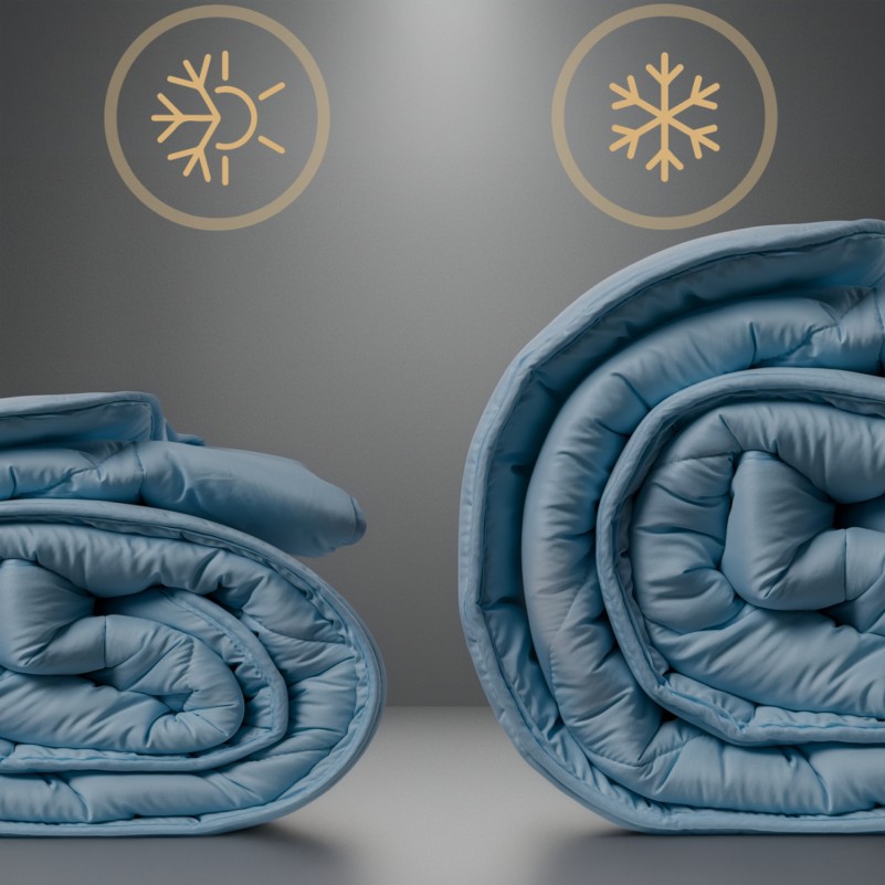 Ковдра вовняна Eco Light Blue/Gray №1640, 9001 вовна мікросатин (супер тепла) - 5