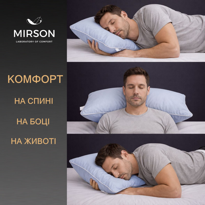 Подушка ортопедическая (стружка Memory) №4099 Delicate satin 0843 Grey Blue MEN 59*43*12 см - 4