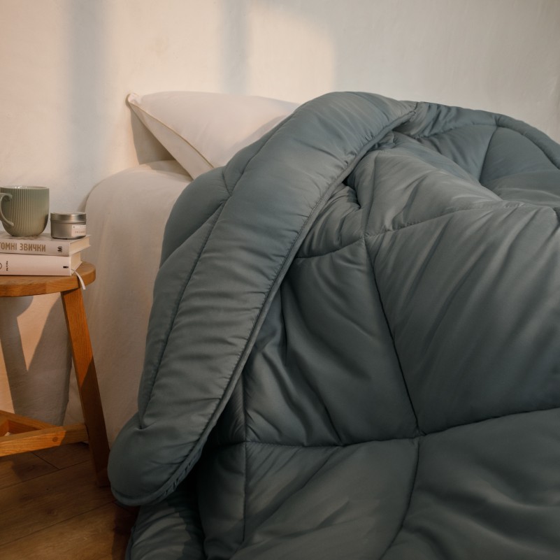 Одеяло шерстяное Eco Light Blue/Gray №1640, 9001 шерсть микросатин (супер теплое) - 9