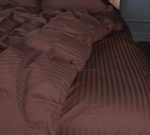 Простирадло на гумці Satin Stripe 30-0006 Dark Brown висота 25 см (дитячі 10 см)
