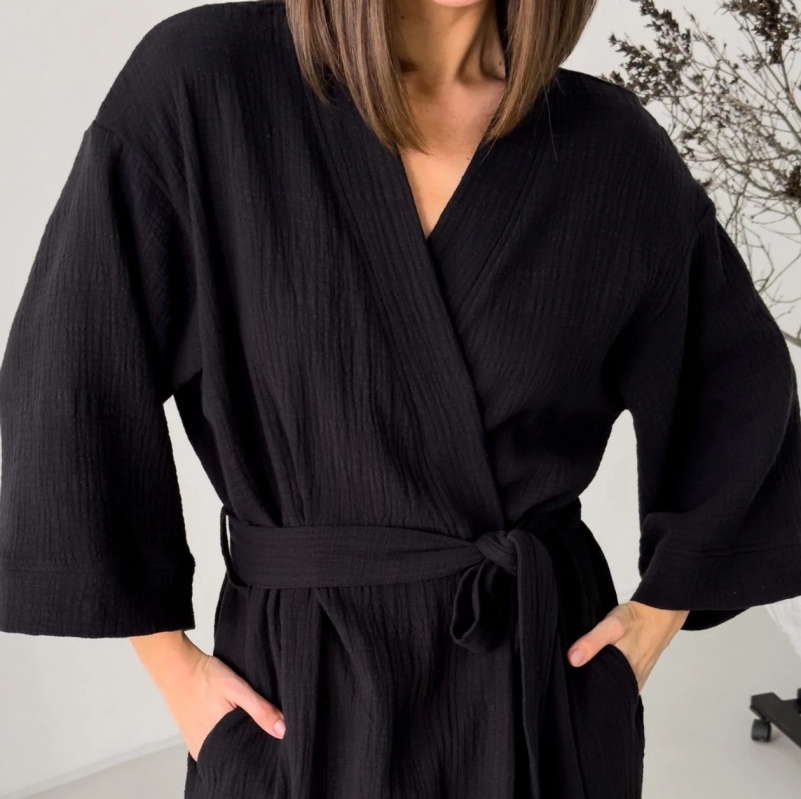 Халат "Muslin Touch long" black - 2