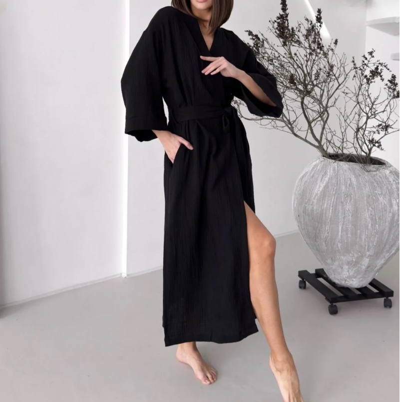 Халат "Muslin Touch long" black - 1