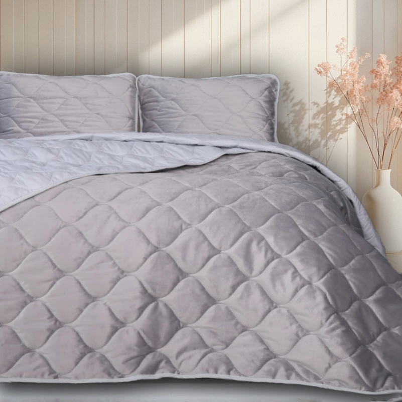 Набор покрывало + наволочки 2 шт №5051 Velor charm Light gray