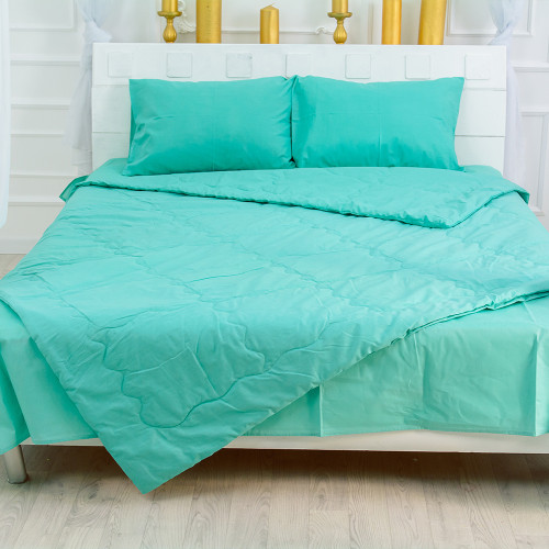 Летний постельный комплект №2608 "Silk Kapok" 11-2208 Mint (одеяло + 2 подушки + 2 наволочки + простынь)