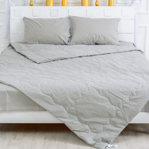 Летний постельный комплект №2607 "Silk Kapok" 16-5703 Light Gray (одеяло + 2 подушки + 2 наволочки + простынь)