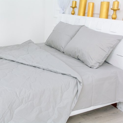 Летний постельный комплект №2488 Евкалипт 16-5703 Light Gray (одеяло + наволочки + простынь)