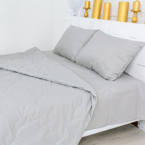 Летний постельный комплект №2500 "Silk Kapok" 16-5703 Light Gray (одеяло + наволочки + простынь)