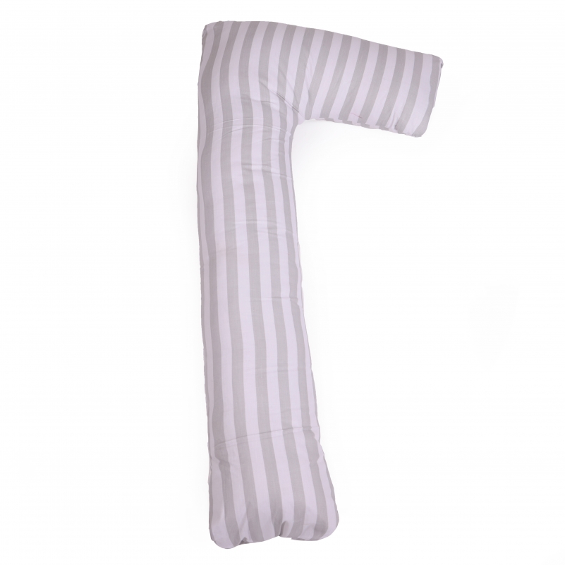 Подушка для вагітних та відпочинку Г-подібна №5004 Color Line 17-0600 Stripe White Gray EcoSilk бязь