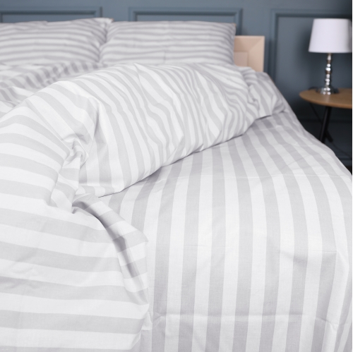 Простынь на резинке (БЯЗЬ) 17-0600 Stripe White Gray - высота 25 см (детские 10 см)