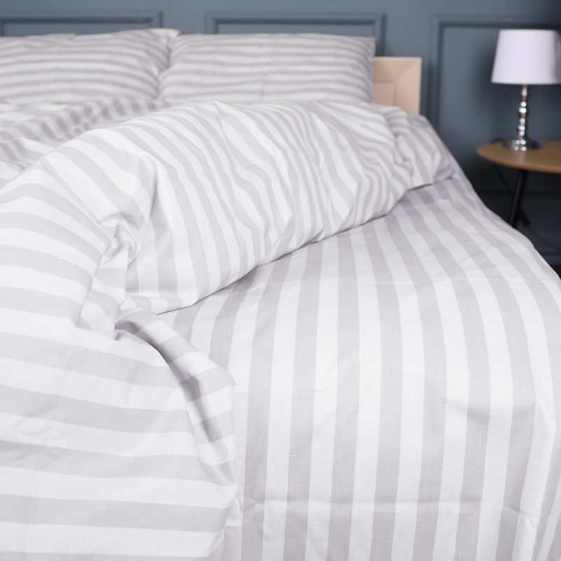 Простынь на резинке (БЯЗЬ) 17-0600 Stripe White Gray - высота 25 см (детские 10 см)