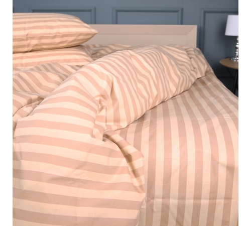 Простирадло Ranforce Elite 17-0610 Stripe Light Brown на резинці висота 25 см (дитячі 10 см)
