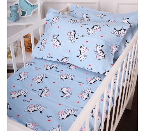 Простынь на гумці (бязь) Kids Time 20-0037 Cute blue zebra - высота 10 см